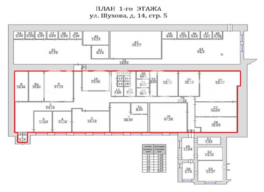 Планировка офиса 600.1 м², 1 этаж, Деловой центр «Шухова 14»